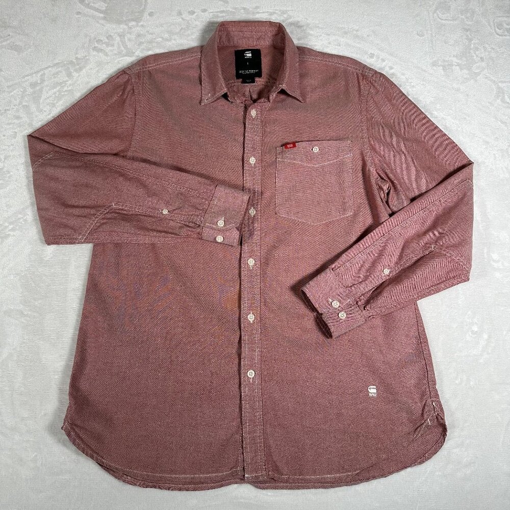 G-Star Raw Shirt Men Size L Long Sleeve Single Pocket 100% Cotton Oxford EUC